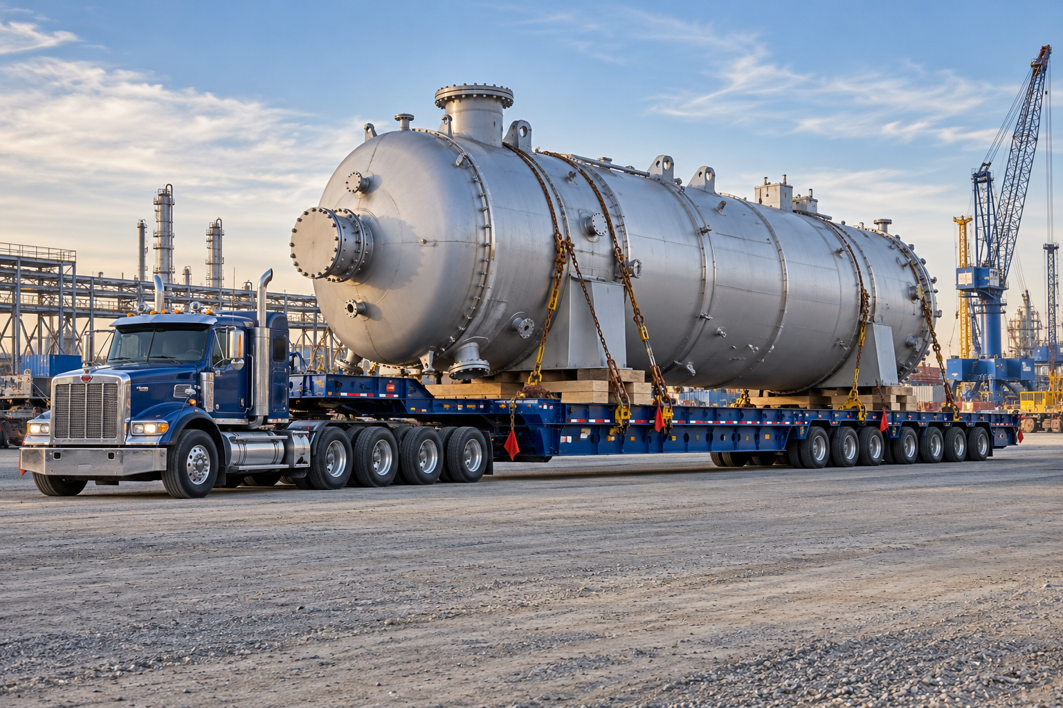 Large industrial tank prepared for shipping